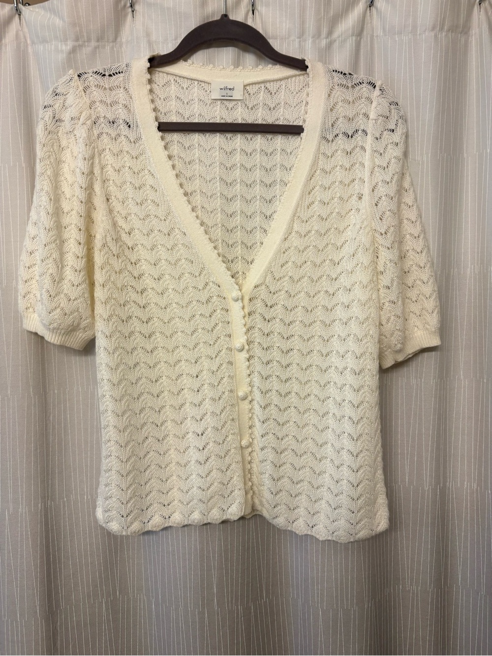 Wilfred Cream Open-Knit Short Sleeve Button Cardigan